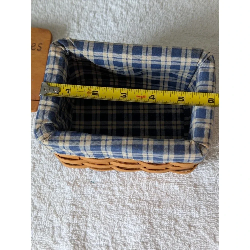 VTG Wooden Woven Favorite Recipe Basket Box Plaid Liner Cottage Core Farmhouse